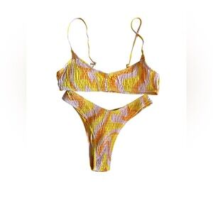 Volafa Tie-Dye Scrunch Pink Orange Thong Bikini